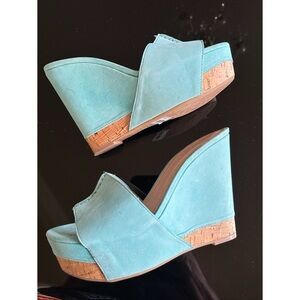 BCBGeneration REXX Suede Platform Wedge Slide Sandals, 7.5